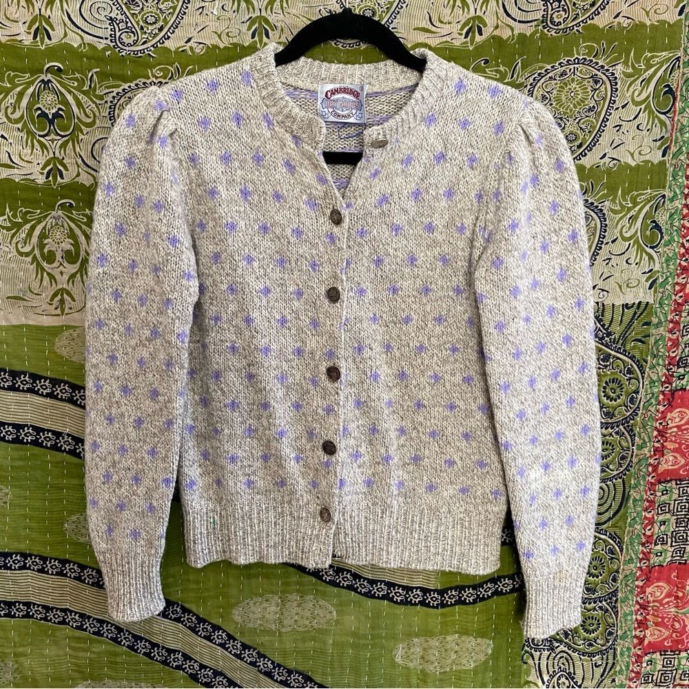 Vintage 80's Cambridge Dry Goods Gray Wool Blend Grandma Cardigan Size Small